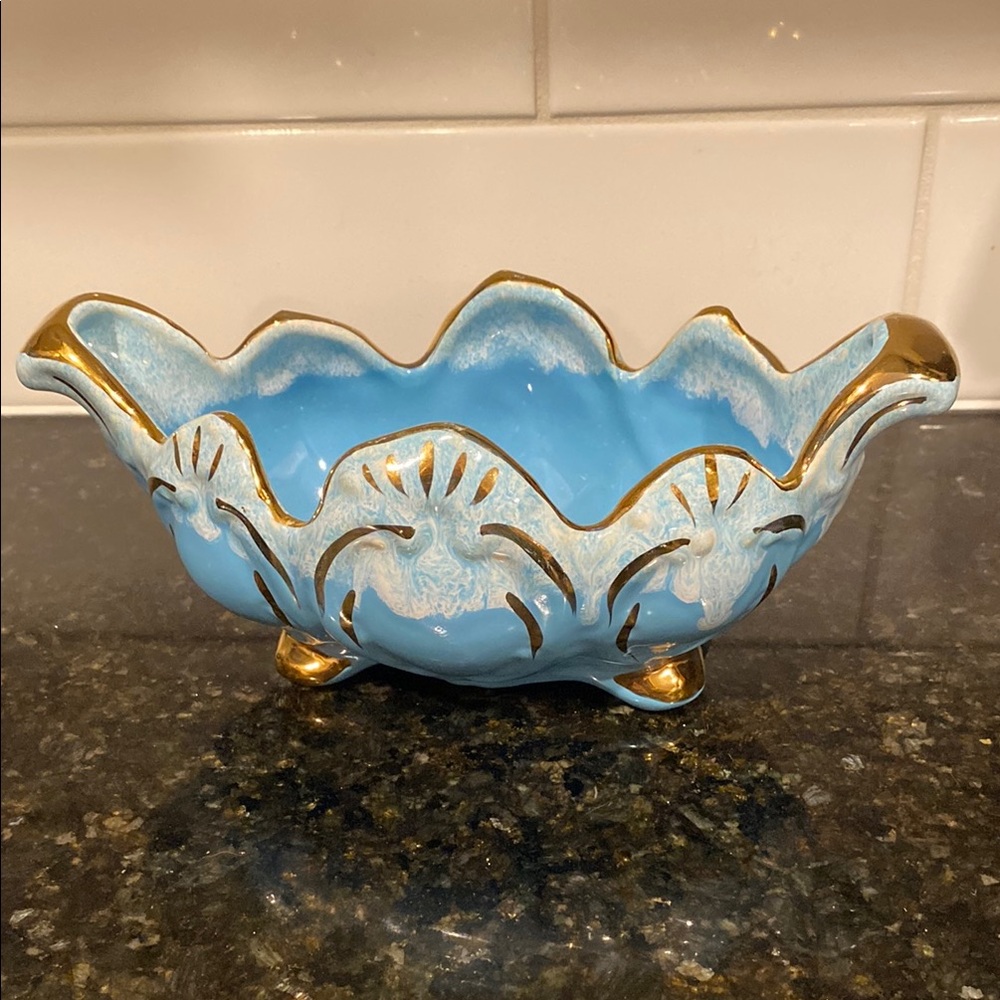 Vintage Blue and Gold Decorative Bowl - Picture 2 of 3